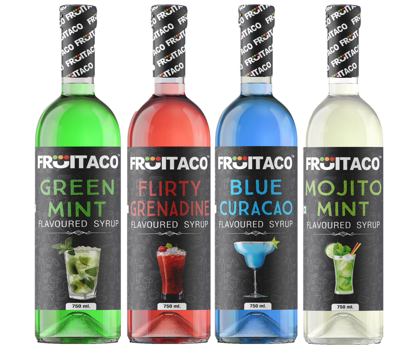 Bar Essential : Blue Curacao Mojito Mint Grenadine Green Mint 750ml Pack of 4